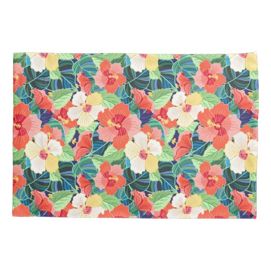 Colorful Hibiscus Pattern Kussensloop (Achterkant-Links)