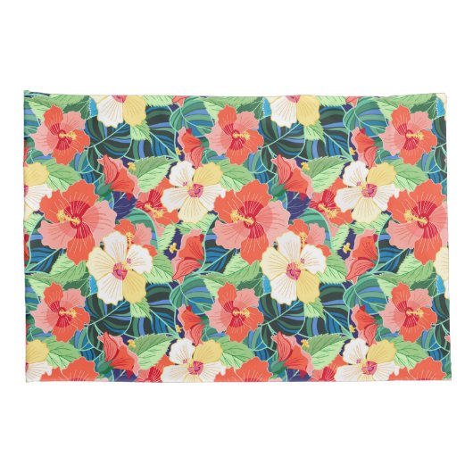 Colorful Hibiscus Pattern Kussensloop (Achterkant-Rechts)