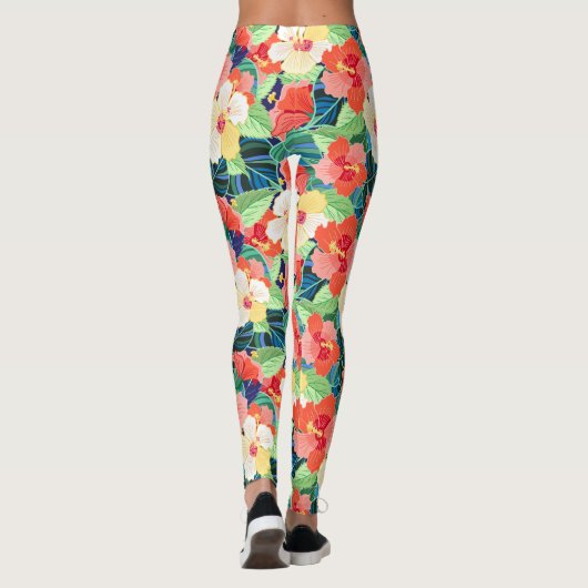 Colorful Hibiscus Pattern Leggings (Achterkant)