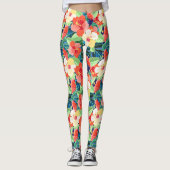 Colorful Hibiscus Pattern Leggings (Voorkant)