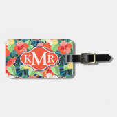 Colorful Hibiscus Pattern | Monogram Bagagelabel (Voorkant horizontaal)