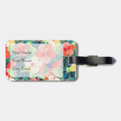 Colorful Hibiscus Pattern | Monogram Bagagelabel (Achterkant horizontaal)