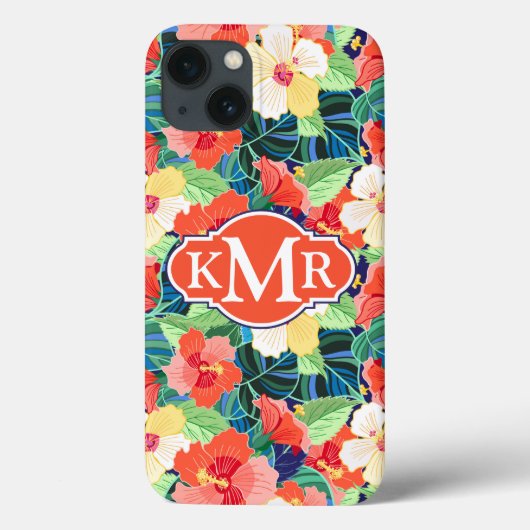 Colorful Hibiscus Pattern | Monogram Case-Mate iPhone Case (Achterkant)