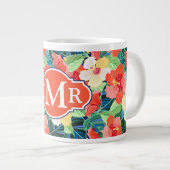 Colorful Hibiscus Pattern | Monogram Grote Koffiekop (Voorkant rechts)