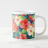 Colorful Hibiscus Pattern | Monogram Grote Koffiekop (Rechts)