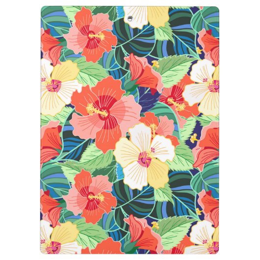 Colorful Hibiscus Pattern | Monogram Klembord (Achterkant)