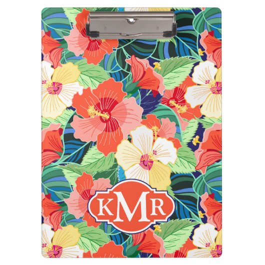 Colorful Hibiscus Pattern | Monogram Klembord (Voorkant)