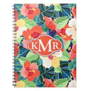Colorful Hibiscus Pattern   Monogram Notitieboek