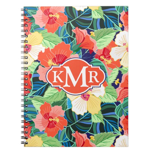 Colorful Hibiscus Pattern | Monogram Notitieboek (Voorkant)