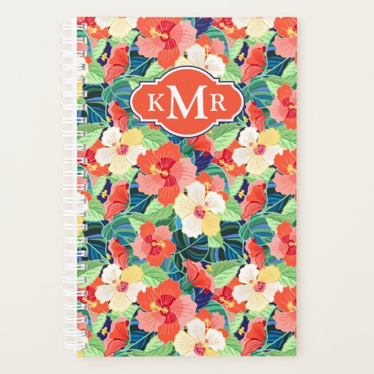 Colorful Hibiscus Pattern | Monogram Planner (Voorkant)