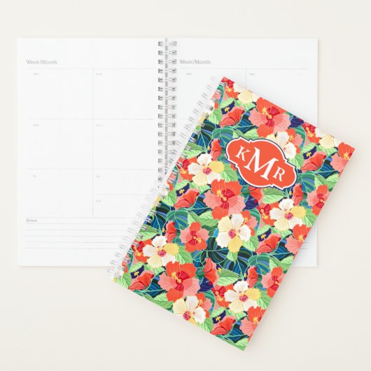 Colorful Hibiscus Pattern | Monogram Planner (Display)