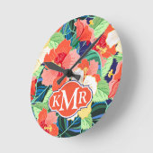 Colorful Hibiscus Pattern | Monogram Ronde Klok (Hoek)