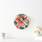 Colorful Hibiscus Pattern | Monogram Ronde Klok (Huis)