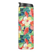 Colorful Hibiscus Pattern | Monogram Thermosbeker (Geroteerd rechts)