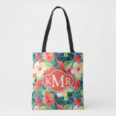 Colorful Hibiscus Pattern | Monogram Tote Bag (Voorkant)
