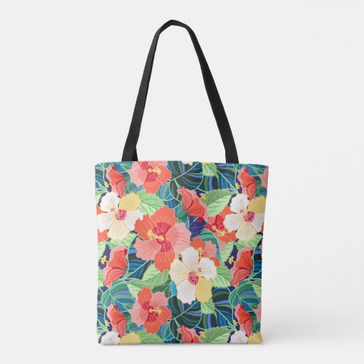 Colorful Hibiscus Pattern | Monogram Tote Bag (Achterkant)