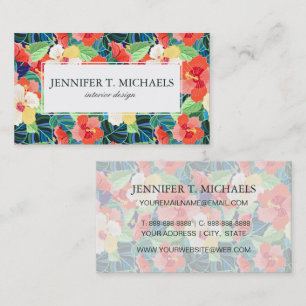 Colorful Hibiscus Pattern Monogram Visitekaartje