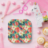 Colorful Hibiscus Pattern Papieren Bordje (Feest)
