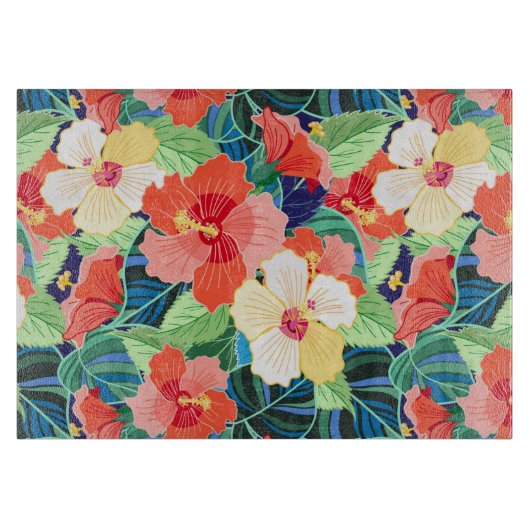 Colorful Hibiscus Pattern Snijplank (Voorkant)