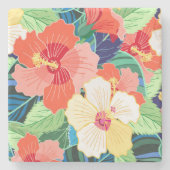 Colorful Hibiscus Pattern Stenen Onderzetter (Voorkant)