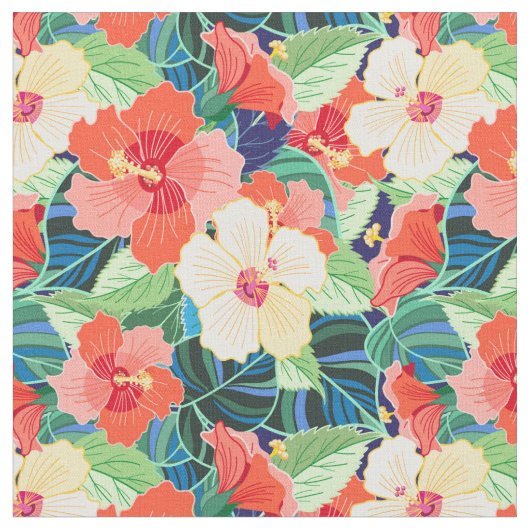 Colorful Hibiscus Pattern Stof (Close Up)