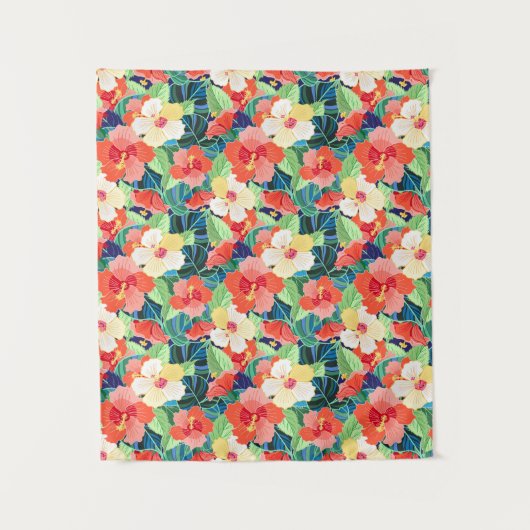 Colorful Hibiscus Pattern Wandkleed (Voorkant)