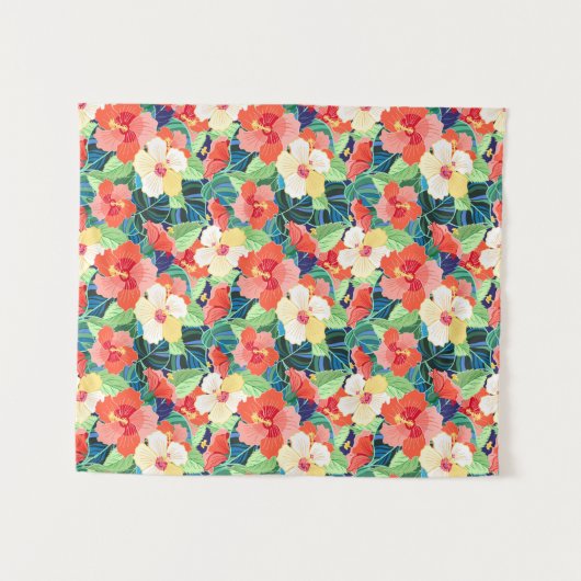 Colorful Hibiscus Pattern Wandkleed (Voorkant (horizontaal))