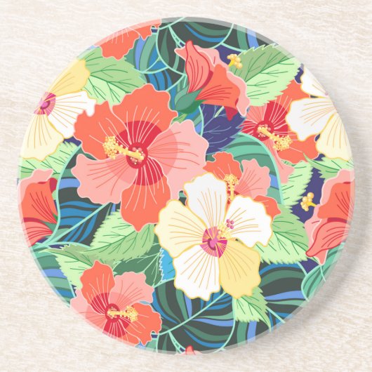 Colorful Hibiscus Pattern Zandsteen Onderzetter (Voorkant)