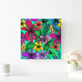 COLORFUL HIBISCUS VIERKANTE KLOK (Huis)