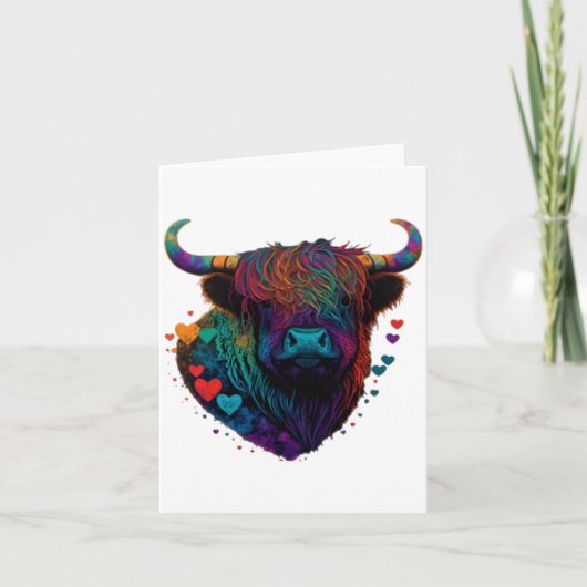 Colorful Highland Cow Valentines Day Farm Cow 1  Kaart (Voorkant)