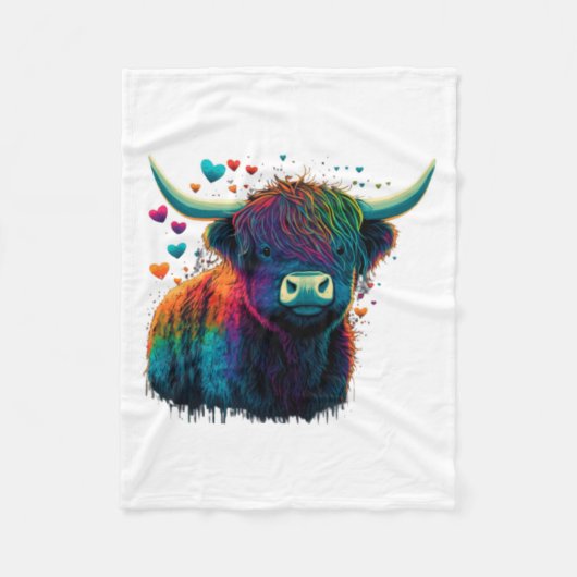 Colorful Highland Cow Valentines Day Farm Cow  Fleece Deken (Voorkant)