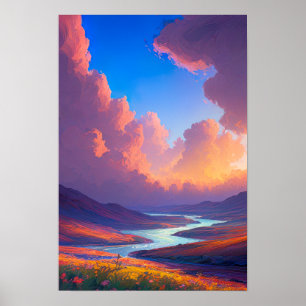 Colorful Hillside Valley Poster