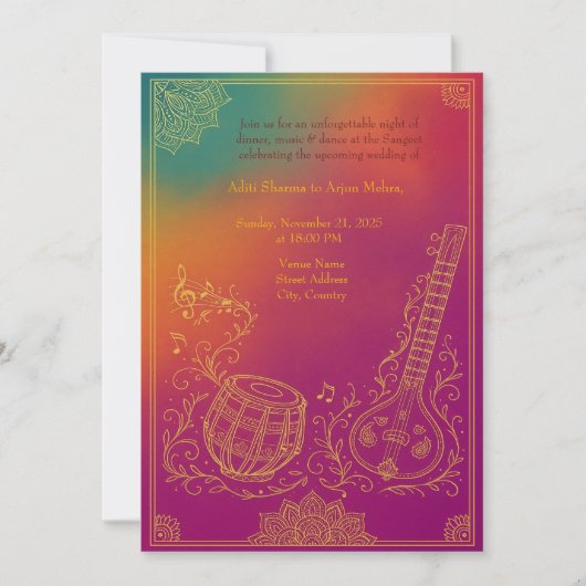 Colorful Hindu Sangeet Mandala & music instruments Kaart (Voorkant)