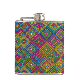Colorful hip flask with a geometric diamond patter heupfles