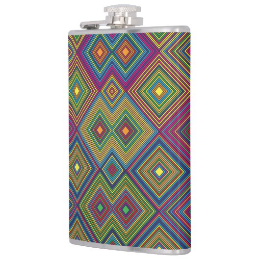 Colorful hip flask with a vibrant geometric  heupfles (Links)