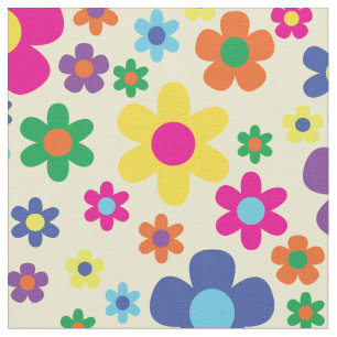 Colorful Hippie 70's Flowers Stof