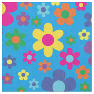 Colorful Hippie 70's Flowers Stof