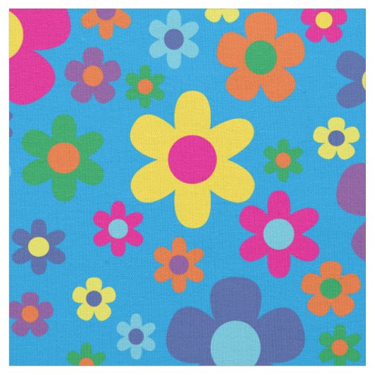 Colorful Hippie 70's Flowers Stof (Close Up)