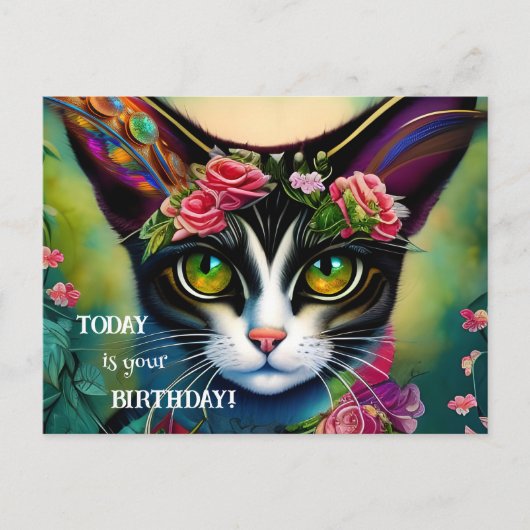 Colorful Hippie Crazy Cat Lady Birthday Briefkaart (Voorkant)