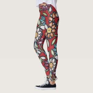 Colorful hippie groovy flower power Thunder_Cove Leggings