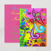 Colorful hippie paddestoel butterfly-uitnodiging kaart (Voorkant / Achterkant)