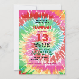 Colorful Hippie Tie Dye Fun Birthday Party Invitat Kaart