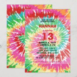 Colorful Hippie Tie Dye Fun Birthday Party Invitat Kaart