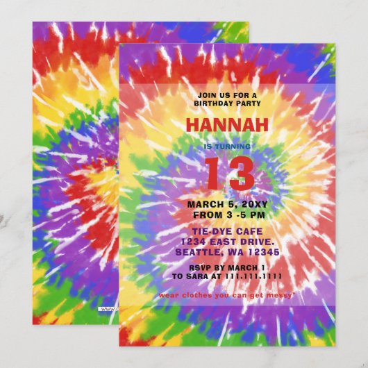 Colorful Hippie Tie Dye Fun Birthday Party Kaart (Voorkant / Achterkant)