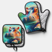 Colorful Hippo Ovenwant & Pannenlap Set (Voorkant / Achterkant)