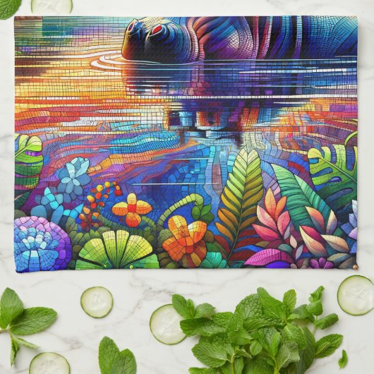 Colorful Hippo  Theedoek (Gevouwen)