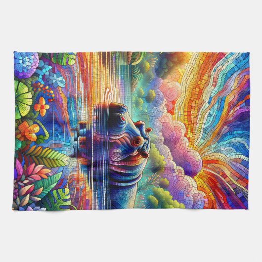Colorful Hippo  Theedoek (Horizontaal)