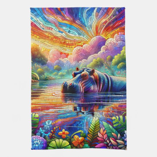 Colorful Hippo  Theedoek (Verticaal)