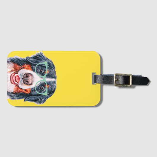 Colorful Hipster Bernese Mountain Dog Bagagelabel (Voorkant (horizontaal))