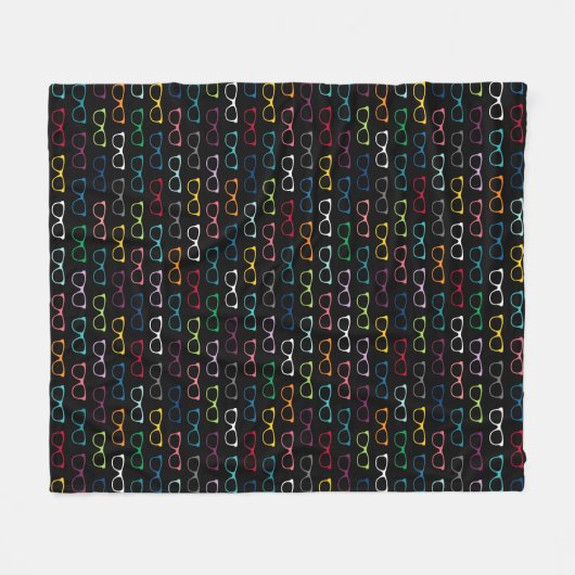 Colorful Hipster Glasses Pattern Black Fleece Deken (Voorkant (Horizontaal))